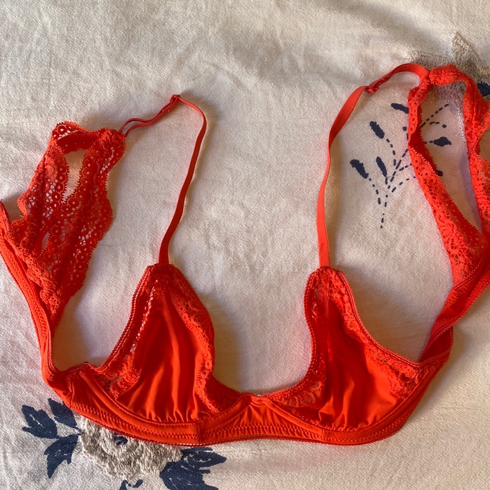 Hot Pink Unlined Triangle Bra with Lace